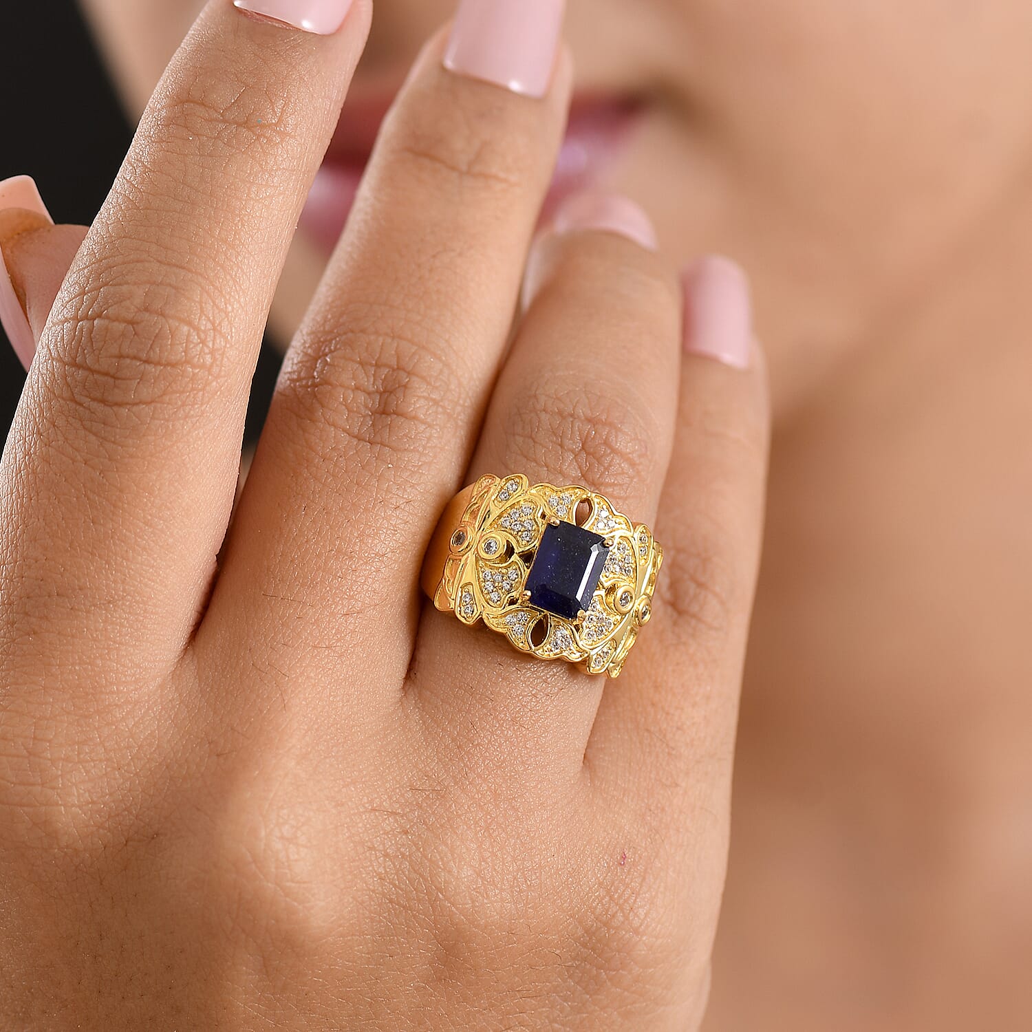 EverTrue Masoala Sapphire (D) and White Zircon 2.90 ctw Ring in 18K YG Plated (Size 10.0)