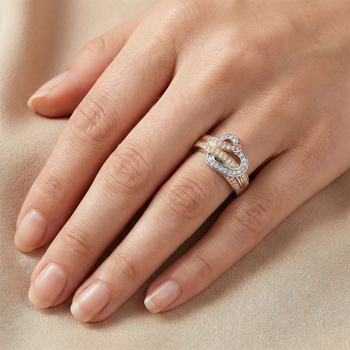 Luxuriant Lab Grown Diamond G-H SI 0.50 ctw Ring in 18K Vermeil YRG and Rhodium Over Sterling Silver (Size 7.0) image number 2