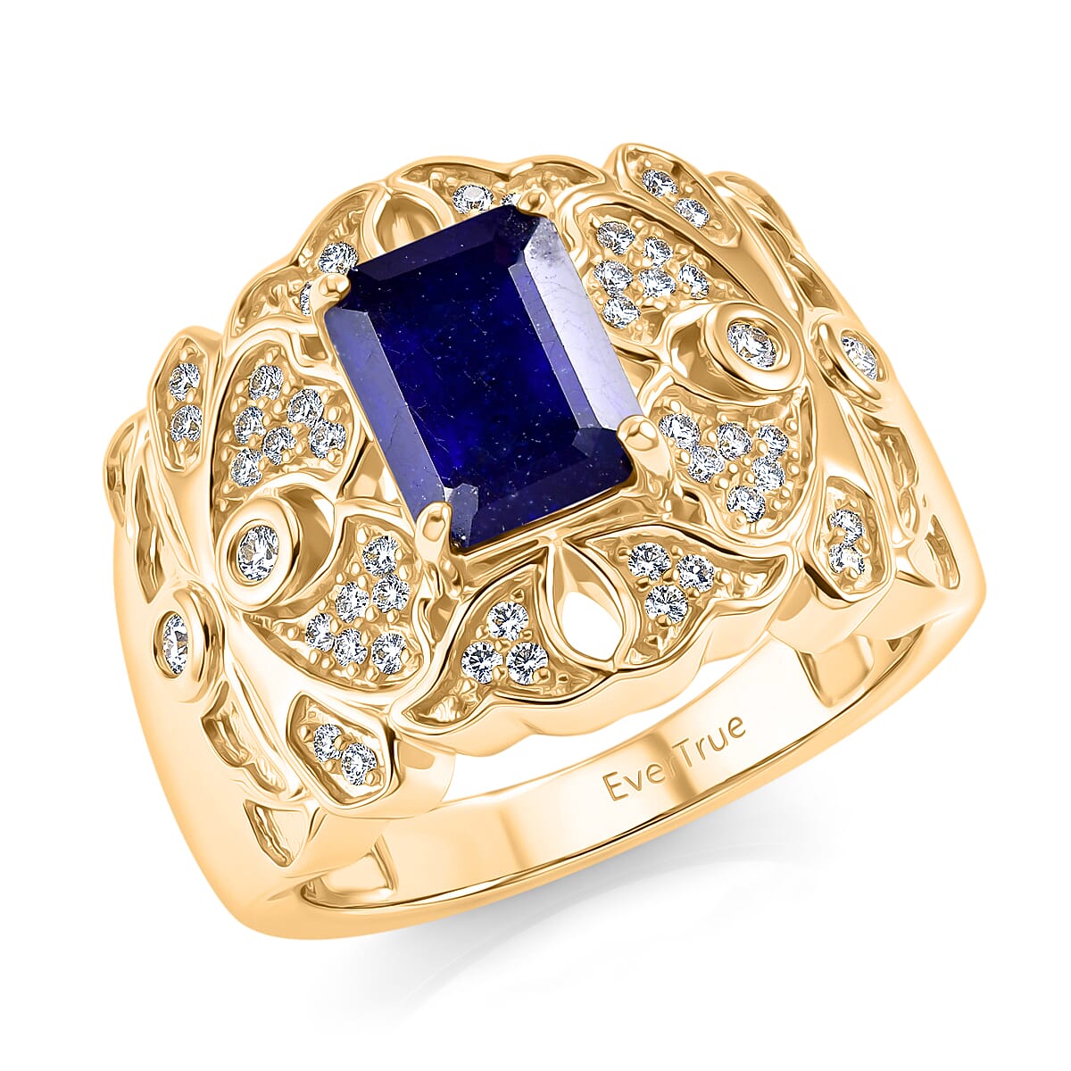 EverTrue Masoala Sapphire (D), White Zircon Ring in 18K YG Plated (Size 10.0) 2.90 ctw