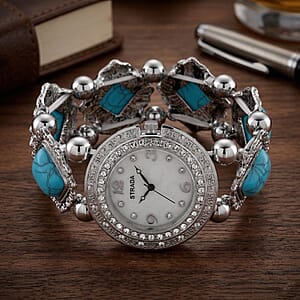 Strada Blue Resin SL68 Quartz Movement Stretch Bracelet Watch in Silvertone