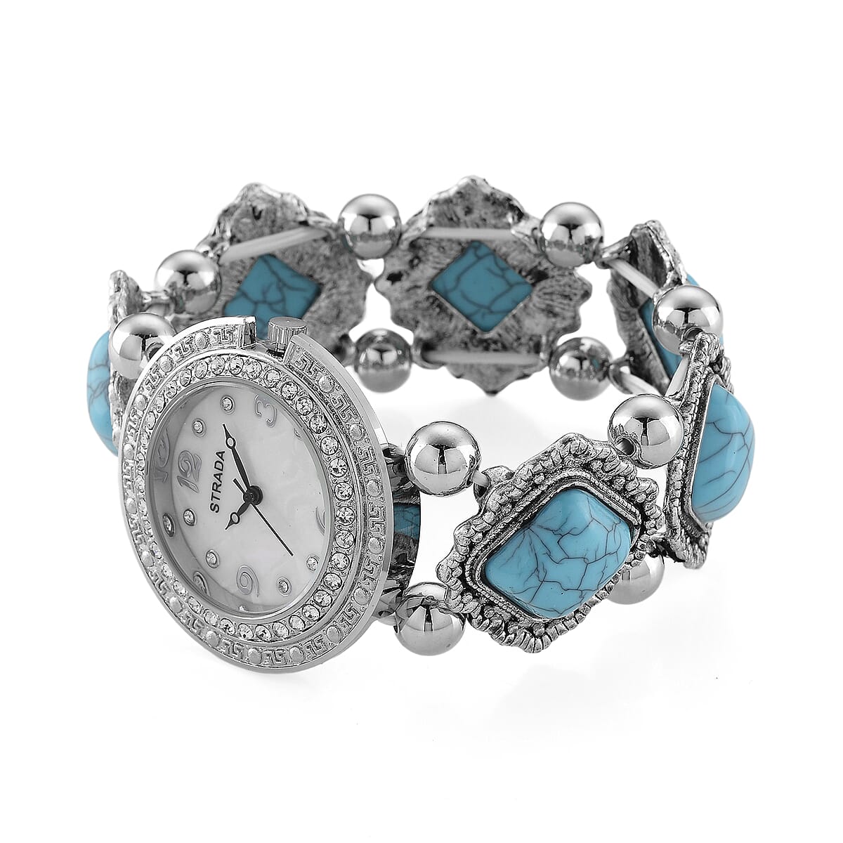 Strada Blue Resin SL68 Quartz Movement Stretch Bracelet Watch in Silvertone image number 3