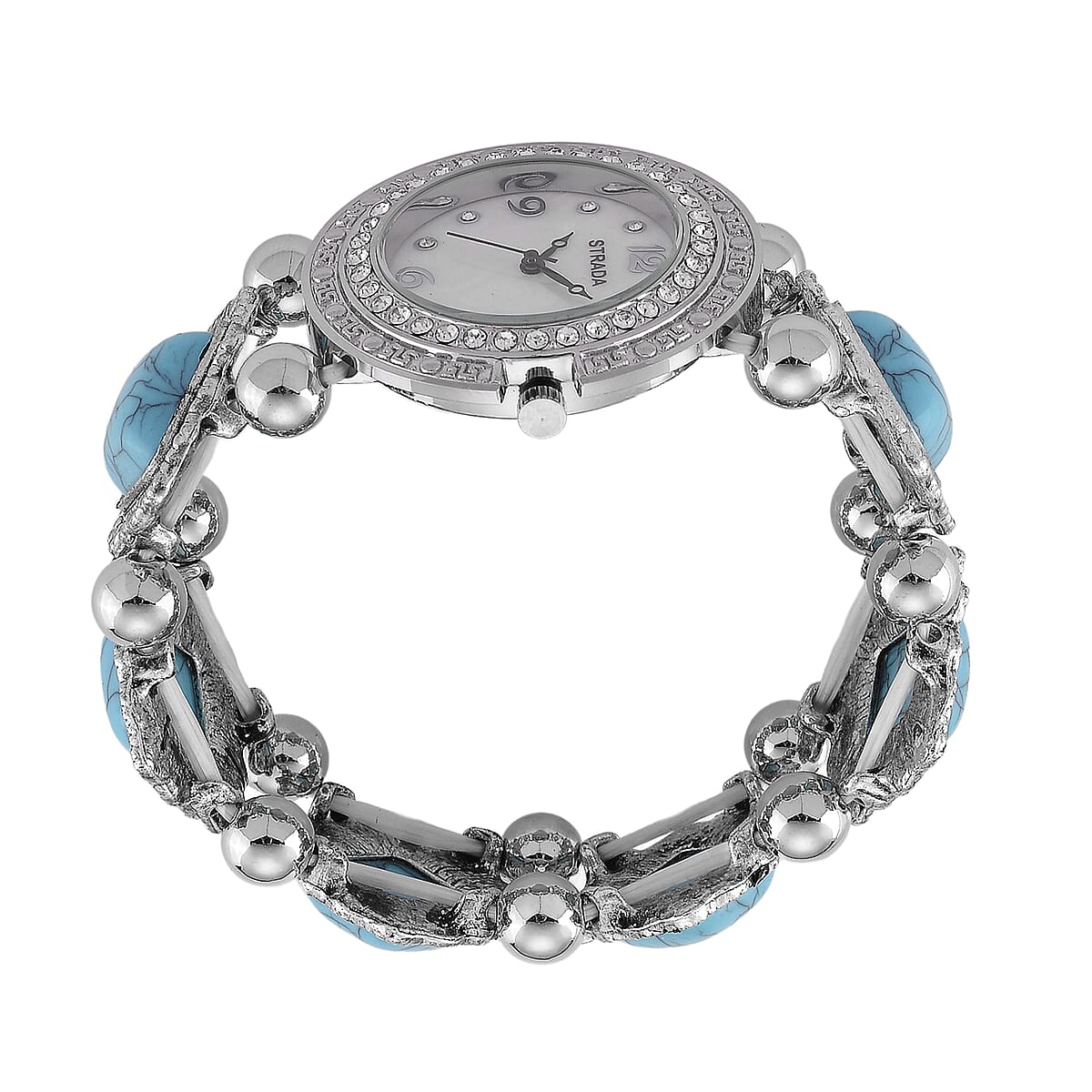 Strada Blue Resin SL68 Quartz Movement Stretch Bracelet Watch in Silvertone image number 5