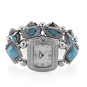 Strada Blue Resin SL68 Quartz Movement Stretch Bracelet Watch in Silvertone