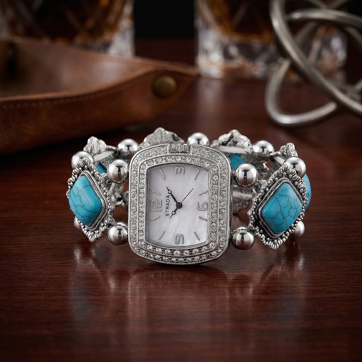 Strada Blue Resin SL68 Quartz Movement Stretch Bracelet Watch in Silvertone image number 1