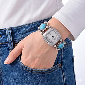 Strada Blue Resin SL68 Quartz Movement Stretch Bracelet Watch in Silvertone