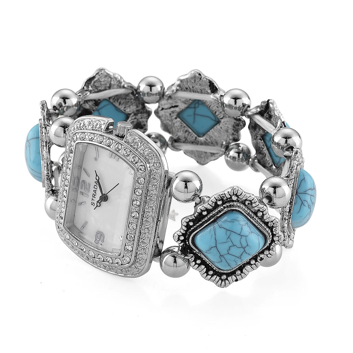 Strada Blue Resin SL68 Quartz Movement Stretch Bracelet Watch in Silvertone image number 3