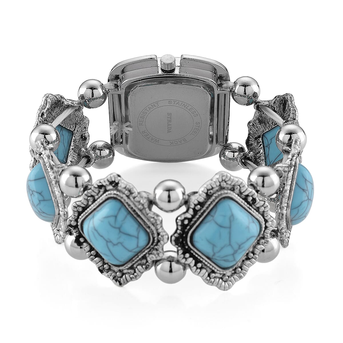 Strada Blue Resin SL68 Quartz Movement Stretch Bracelet Watch in Silvertone image number 4