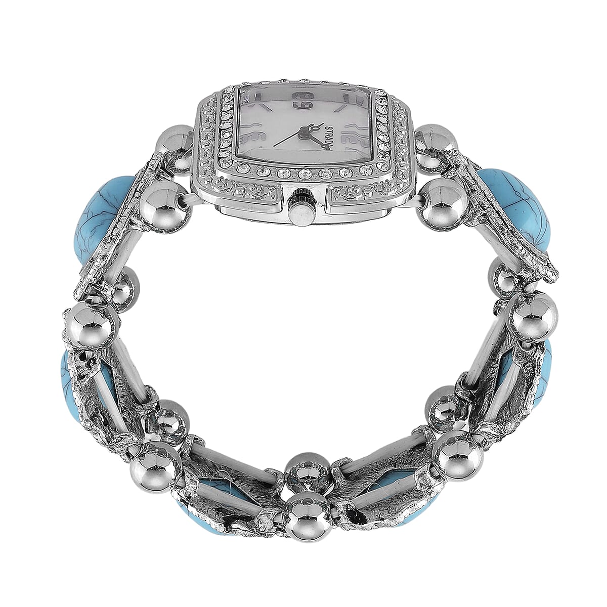 Strada Blue Resin SL68 Quartz Movement Stretch Bracelet Watch in Silvertone image number 5