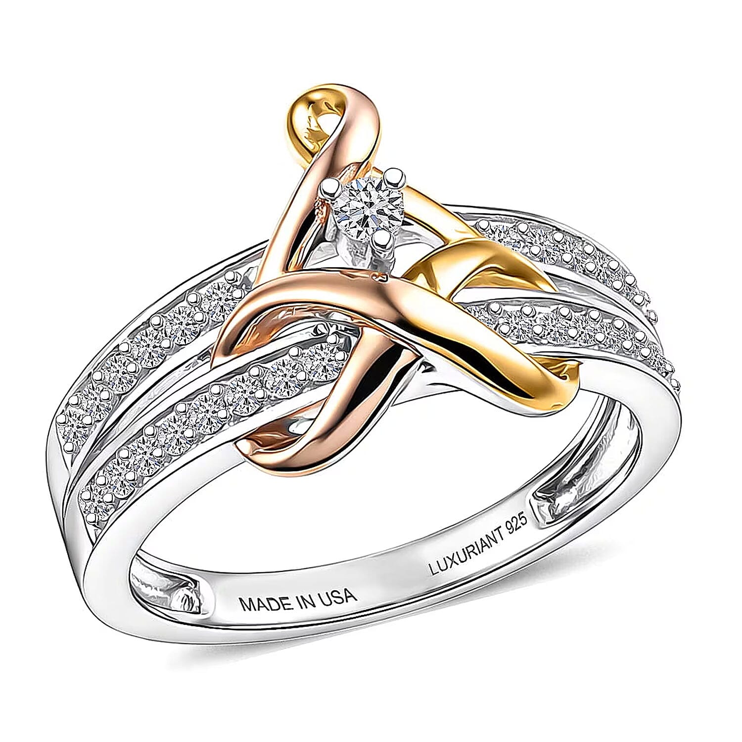 Luxuriant Lab Grown Diamond G-H SI 0.25 ctw Ring in 18K Vermeil YRG and Rhodium Over Sterling Silver (Size 10.0)