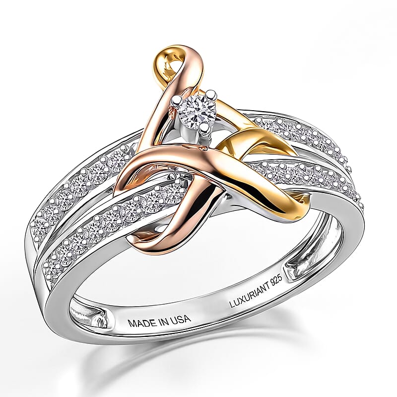 Luxuriant Lab Grown Diamond G-H SI 0.25 ctw Ring in 18K Vermeil YRG and Rhodium Over Sterling Silver (Size 10.0)