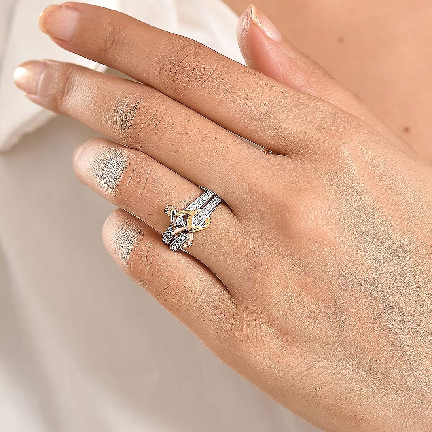 Luxuriant Lab Grown Diamond G-H SI 0.25 ctw Ring in 18K Vermeil YRG and Rhodium Over Sterling Silver (Size 10.0)