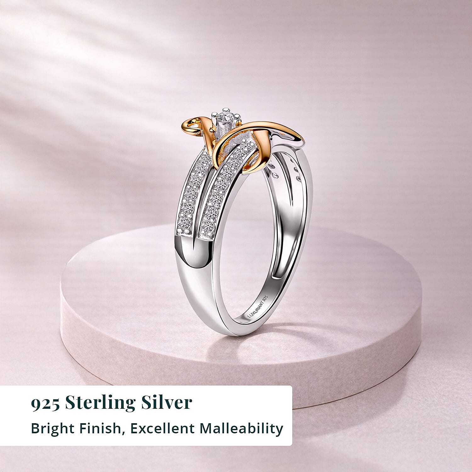 Luxuriant Lab Grown Diamond G-H SI 0.25 ctw Ring in 18K Vermeil YRG and Rhodium Over Sterling Silver (Size 10.0)