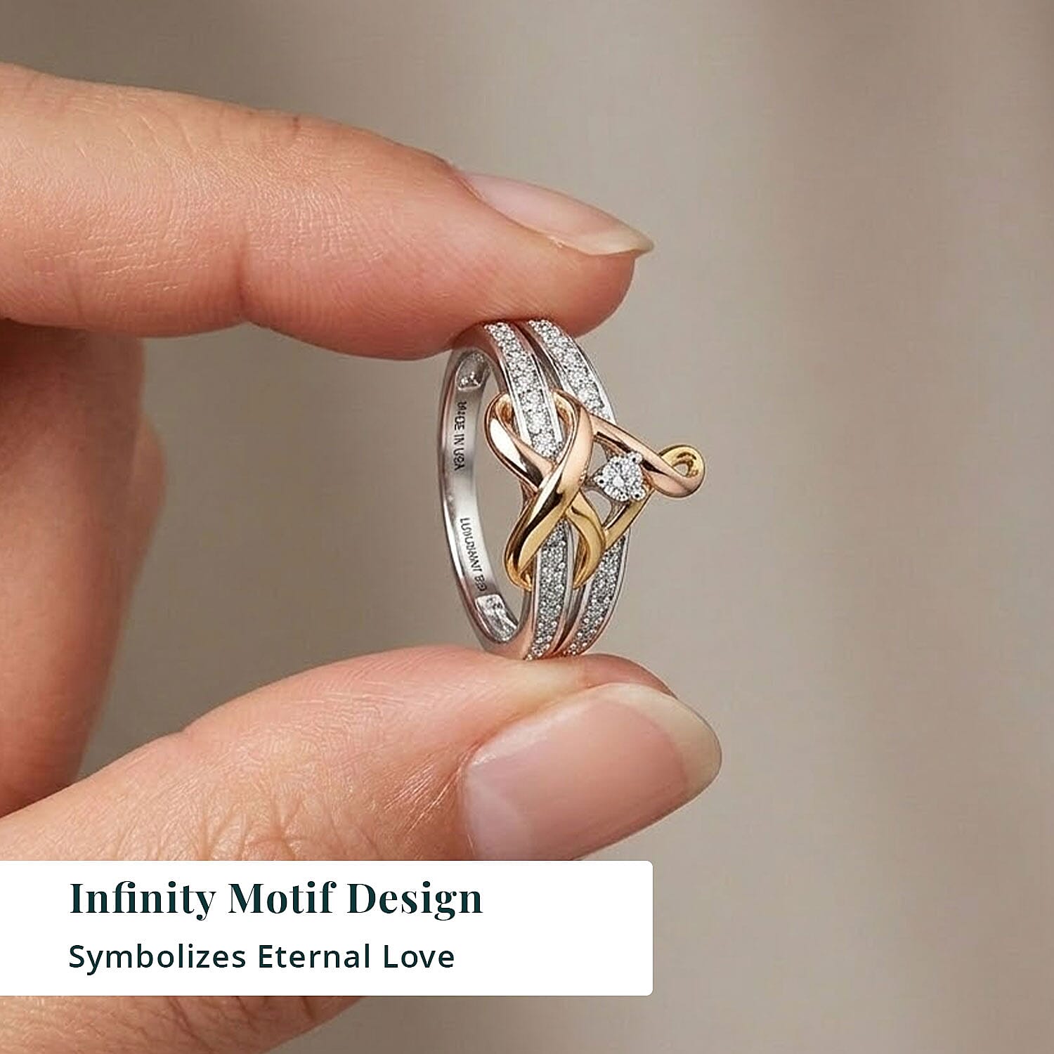Luxuriant Lab Grown Diamond G-H SI 0.25 ctw Ring in 18K Vermeil YRG and Rhodium Over Sterling Silver (Size 10.0)