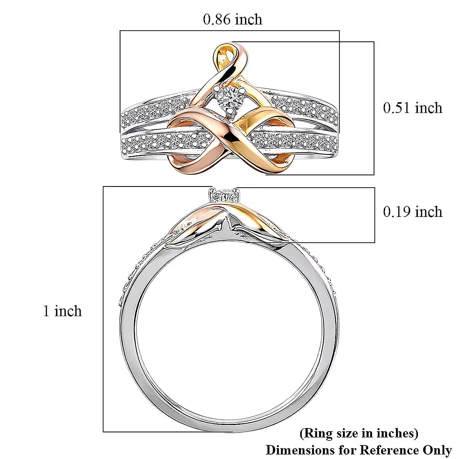 Luxuriant Lab Grown Diamond G-H SI 0.25 ctw Ring in 18K Vermeil YRG and Rhodium Over Sterling Silver (Size 10.0)