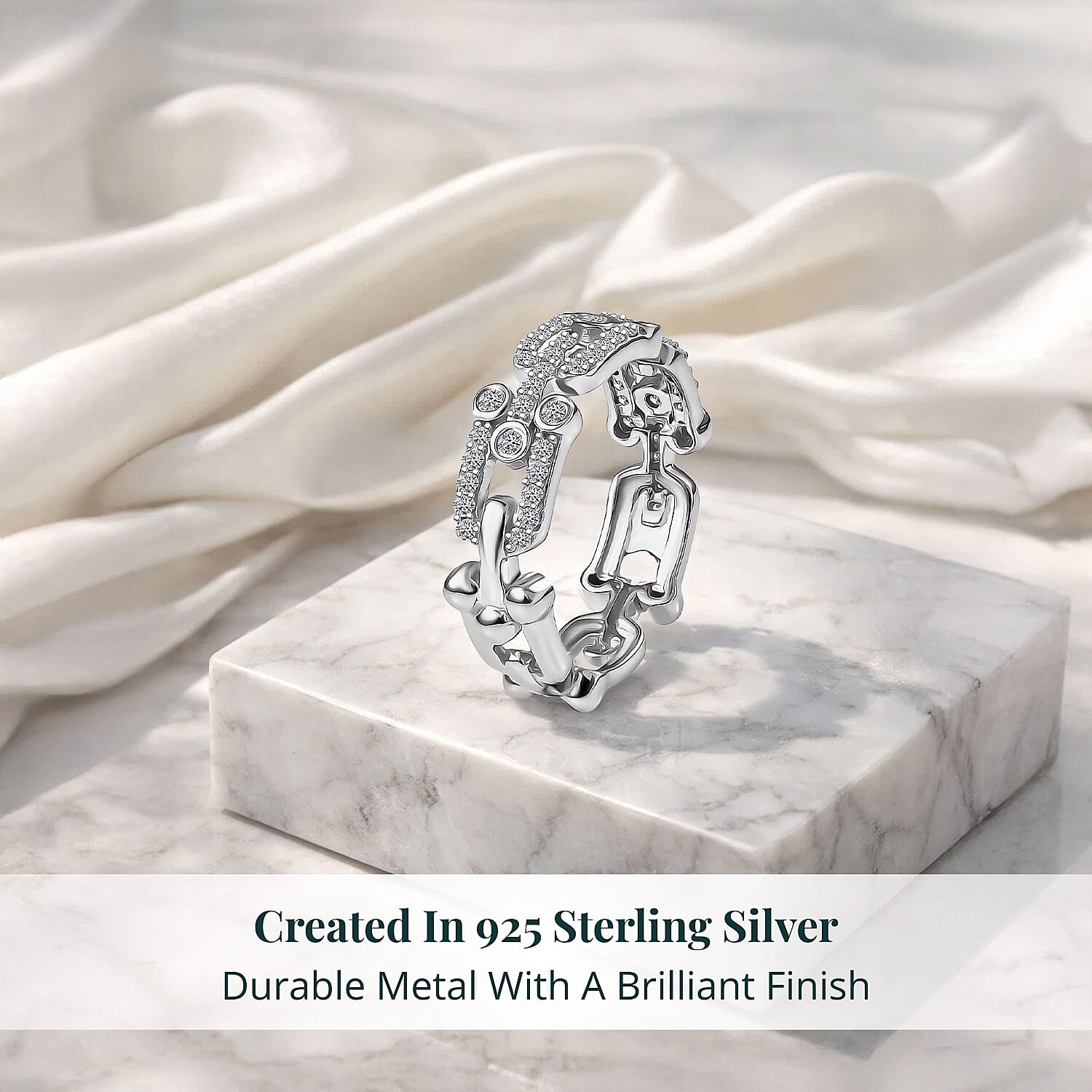 Luxuriant Lab Grown Diamond G-H SI 0.50 ctw Band Ring in Rhodium Over Sterling Silver (Size 10.0)