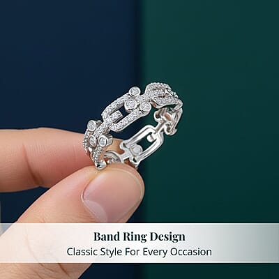 Luxuriant Lab Grown Diamond G-H SI 0.50 ctw Band Ring in Rhodium Over Sterling Silver (Size 10.0)