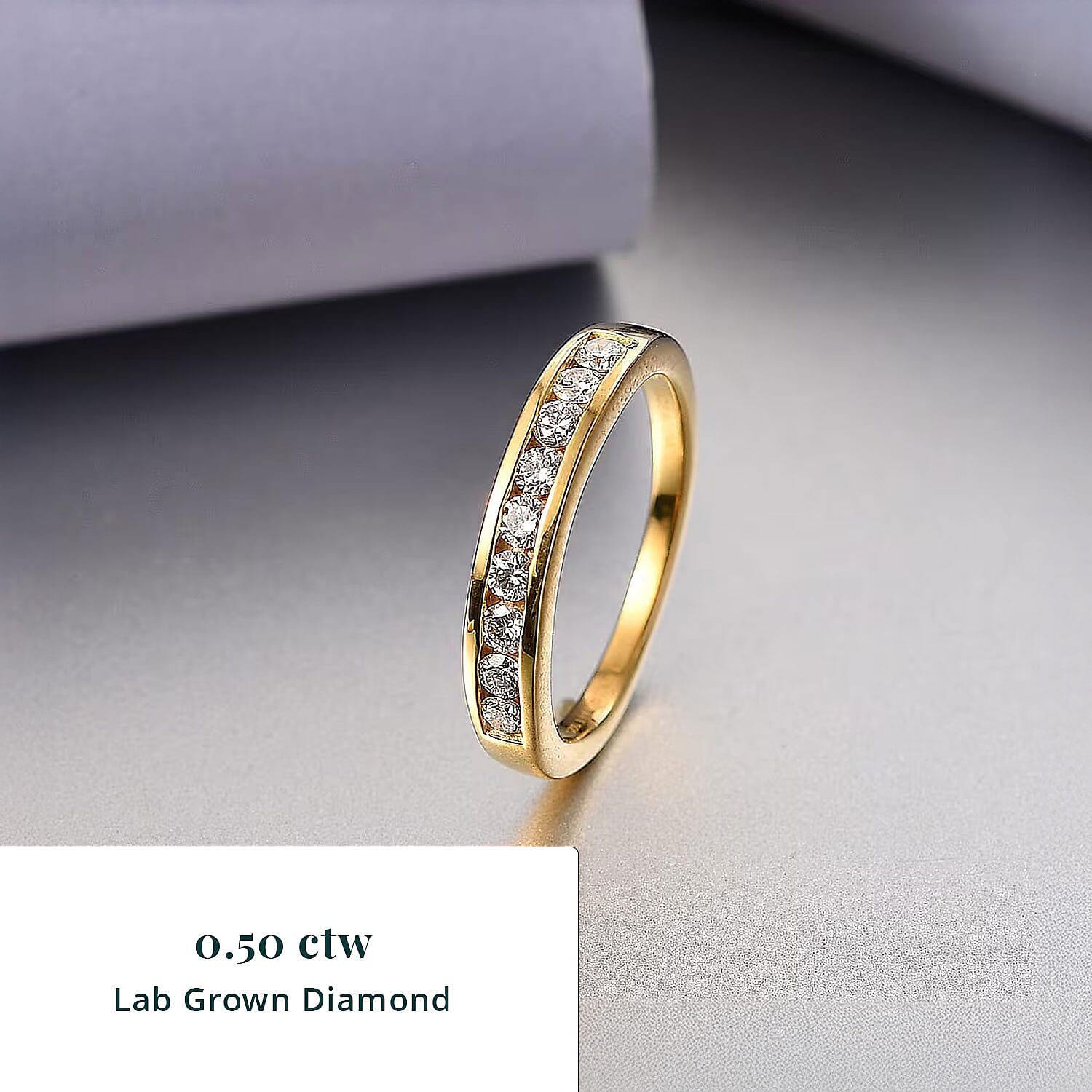 Luxuriant Lab Grown Diamond G-H SI 0.50 ctw Band Ring in 18K Vermeil Yellow Gold Over Sterling Silver (Size 10.0) (Del. In 10-12 Days)