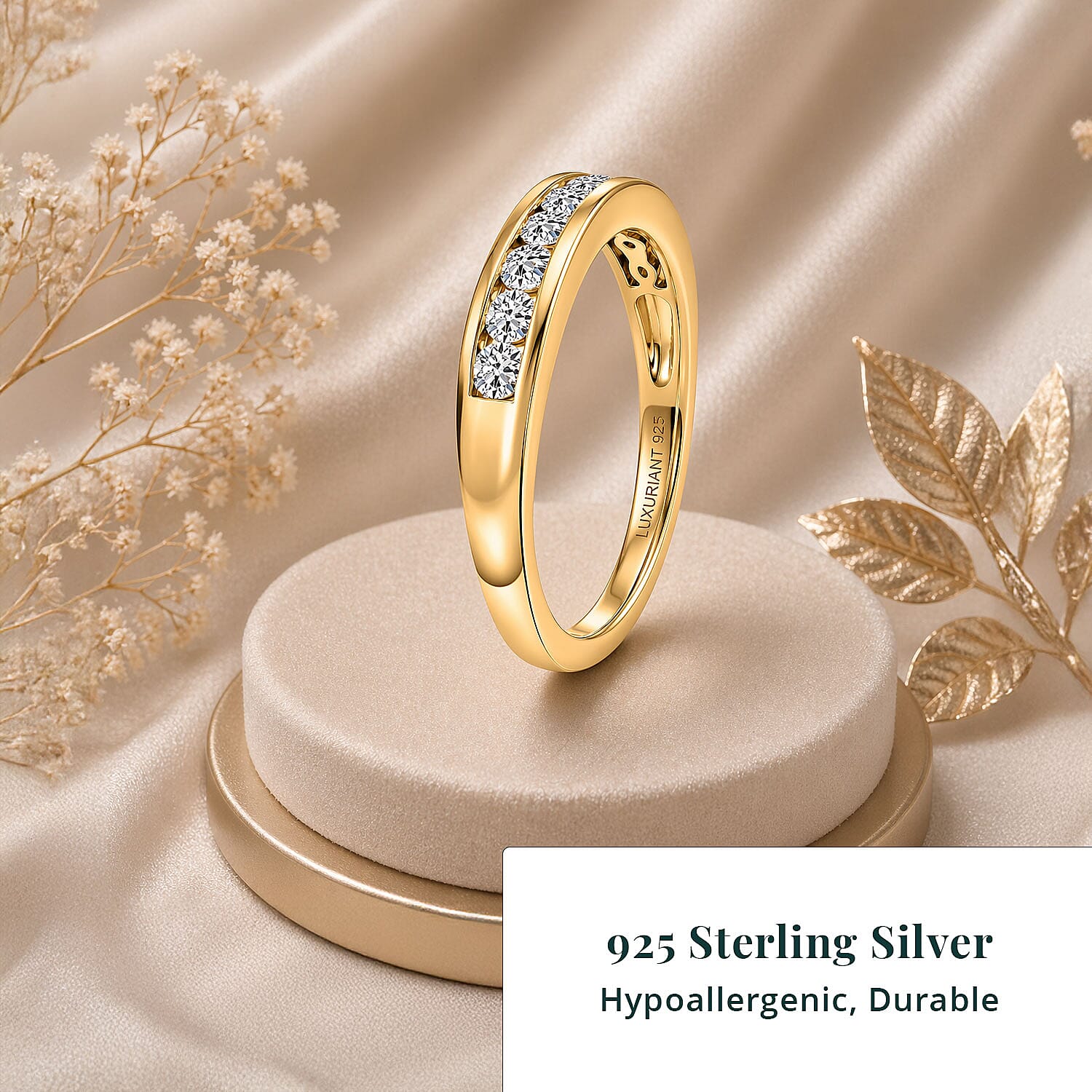 Luxuriant Lab Grown Diamond G-H SI 0.50 ctw Band Ring in 18K Vermeil Yellow Gold Over Sterling Silver (Size 10.0) (Del. In 10-12 Days)