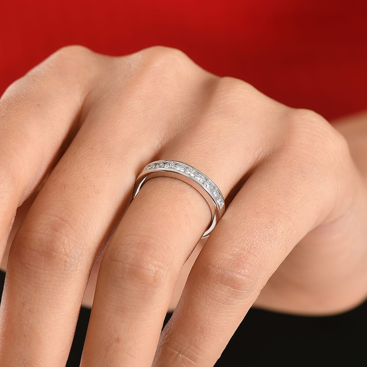 Luxuriant Lab Grown Diamond G-H SI 0.50 ctw Band Ring in Rhodium Over Sterling Silver (Size 7.0) (Del. in 12-15 Days) image number 2