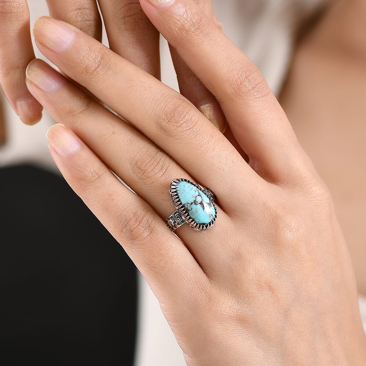 D'Joy Artisan Crafted Premium Blue Moon Turquoise 5.75 ctw Ring in Sterling Silver (Size 10.0) image number 2