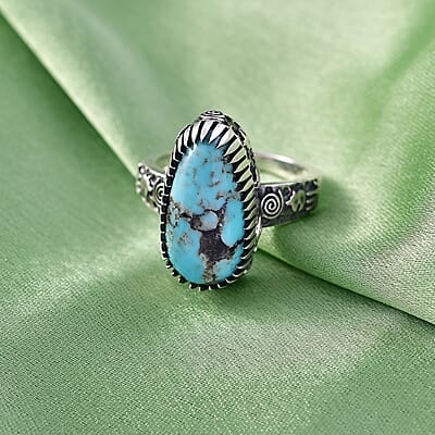 D'Joy Artisan Crafted Premium Blue Moon Turquoise 5.75 ctw Ring in Sterling Silver (Size 7.0)