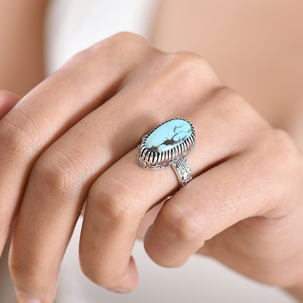 D'Joy Artisan Crafted Premium Blue Moon Turquoise 5.75 ctw Ring in Sterling Silver (Size 8.0) image number 2