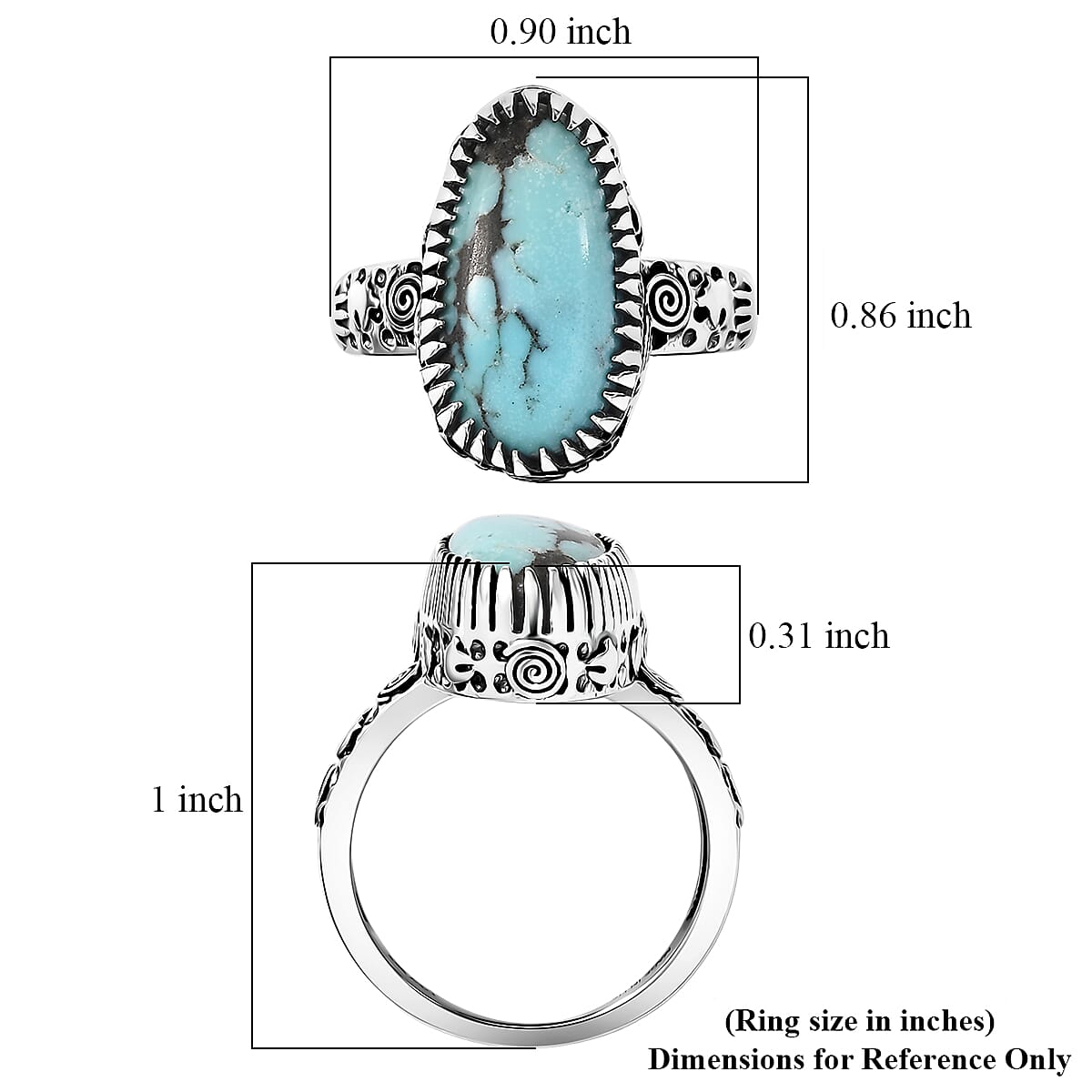 D'Joy Artisan Crafted Premium Blue Moon Turquoise 5.75 ctw Ring in Sterling Silver (Size 8.0) image number 5
