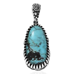 D'Joy Artisan Crafted Premium Blue Moon Turquoise 6.40 ctw Pendant without Chain in Black Oxidised Sterling Silver