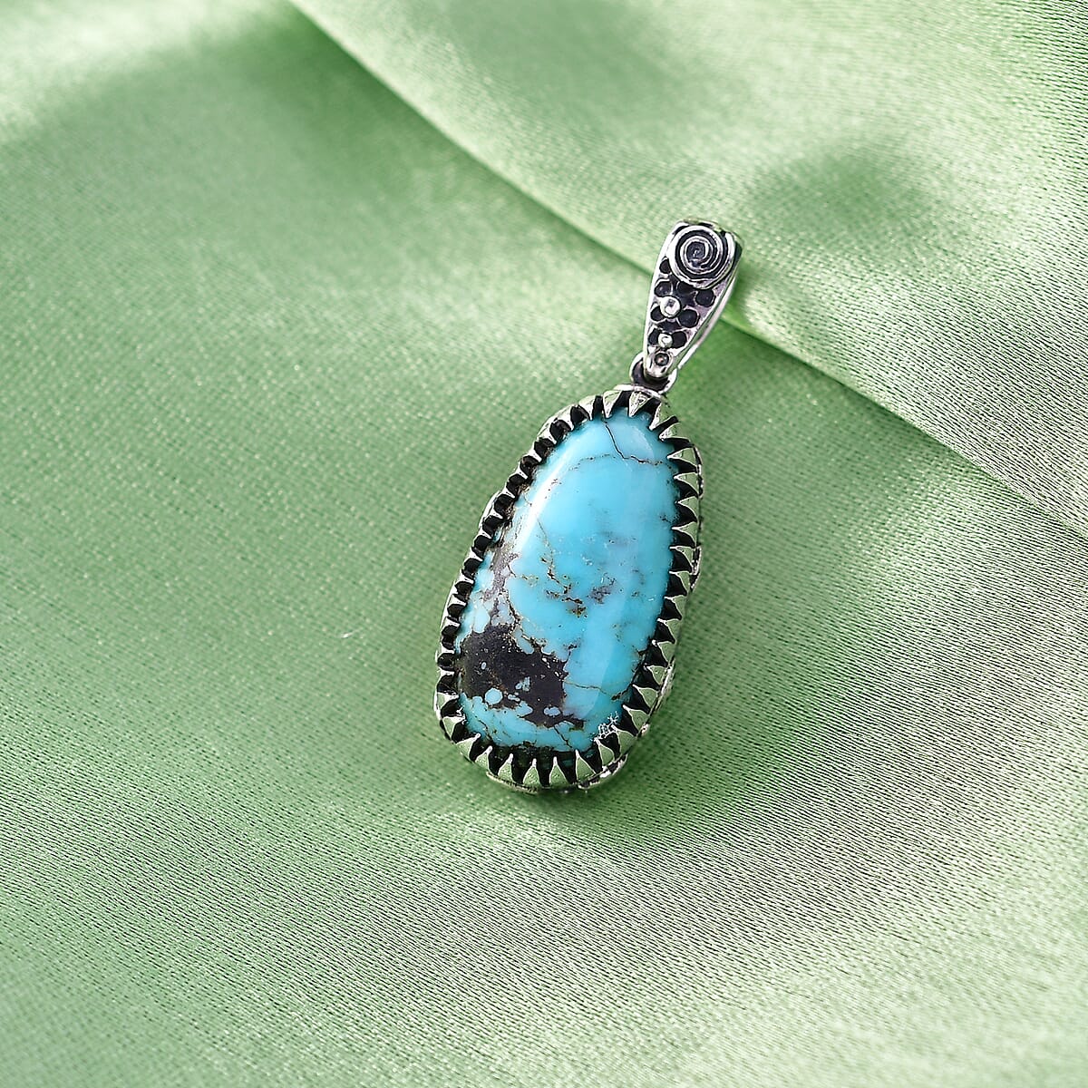 D'Joy Artisan Crafted Premium Blue Moon Turquoise 6.40 ctw Pendant without Chain in Black Oxidised Sterling Silver image number 1
