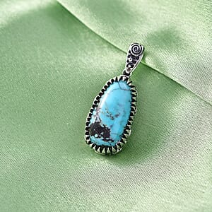 D'Joy Artisan Crafted Premium Blue Moon Turquoise 6.40 ctw Pendant without Chain in Black Oxidised Sterling Silver