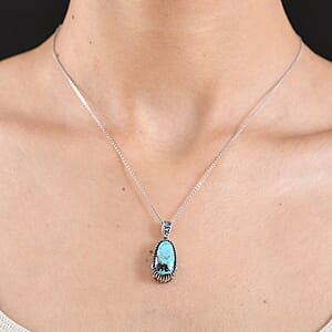 D'Joy Artisan Crafted Premium Blue Moon Turquoise 6.40 ctw Pendant without Chain in Black Oxidised Sterling Silver