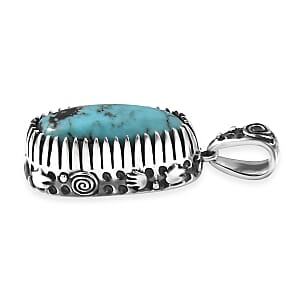 D'Joy Artisan Crafted Premium Blue Moon Turquoise 6.40 ctw Pendant without Chain in Black Oxidised Sterling Silver