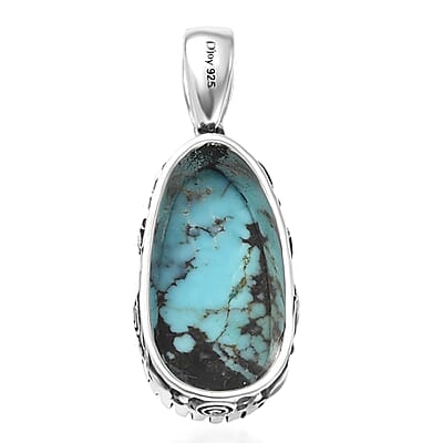 D'Joy Artisan Crafted Premium Blue Moon Turquoise 6.40 ctw Pendant without Chain in Black Oxidised Sterling Silver