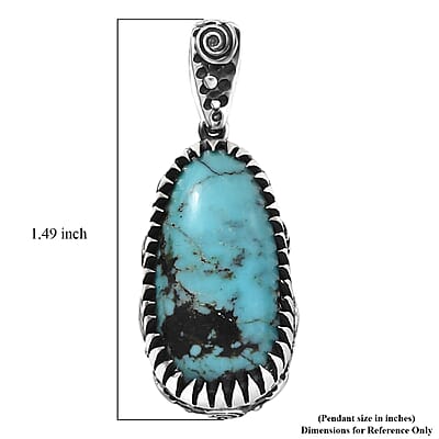 D'Joy Artisan Crafted Premium Blue Moon Turquoise 6.40 ctw Pendant without Chain in Black Oxidised Sterling Silver