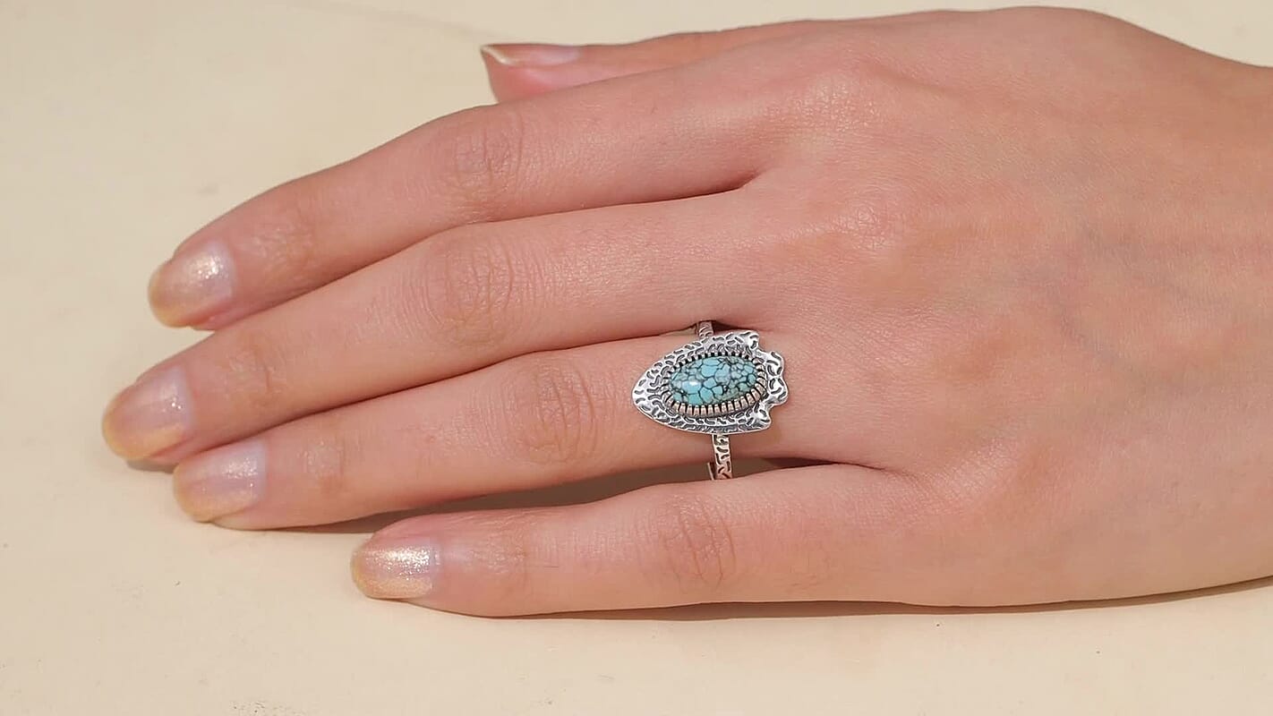 D'Joy Artisan Crafted Premium Blue Moon Turquoise Ring in Black Oxidised Sterling Silver (Size 10.0) 1.60 ctw