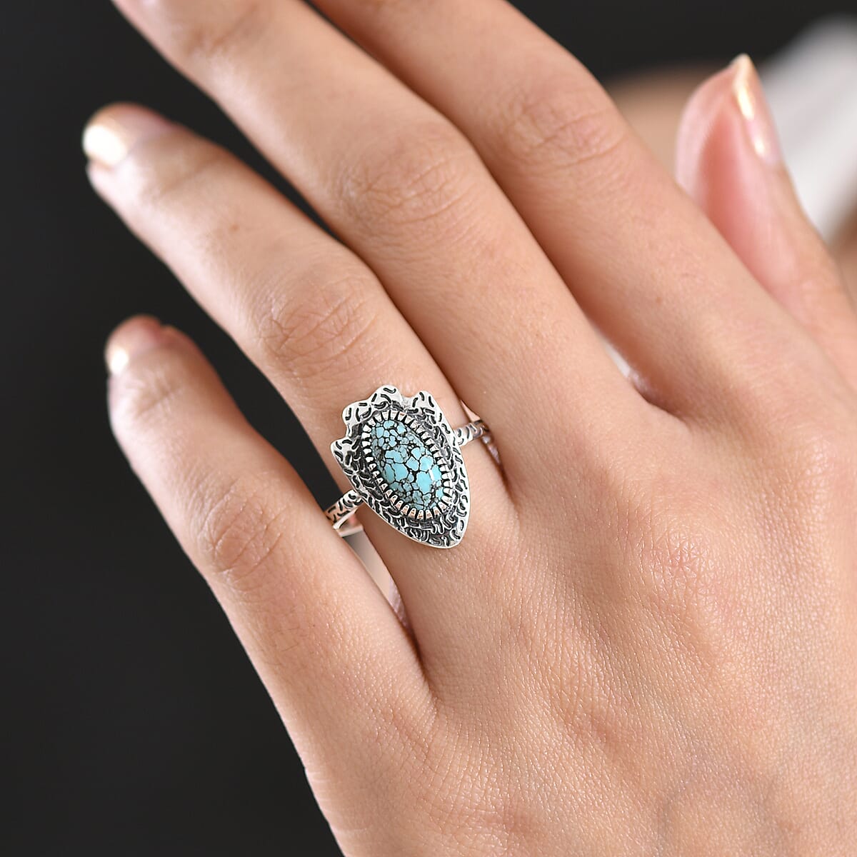 D'Joy Artisan Crafted Premium Blue Moon Turquoise Ring in Black Oxidised Sterling Silver (Size 10.0) 1.60 ctw image number 2
