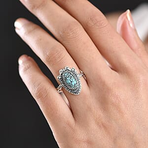 D'Joy Artisan Crafted Premium Blue Moon Turquoise Ring in Black Oxidised Sterling Silver (Size 10.0) 1.60 ctw