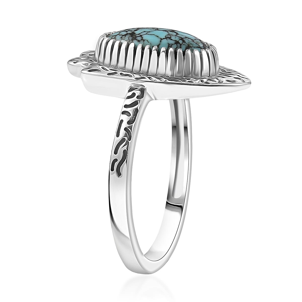 D'Joy Artisan Crafted Premium Blue Moon Turquoise Ring in Black Oxidised Sterling Silver (Size 10.0) 1.60 ctw image number 3