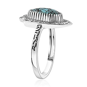 D'Joy Artisan Crafted Premium Blue Moon Turquoise Ring in Black Oxidised Sterling Silver (Size 10.0) 1.60 ctw