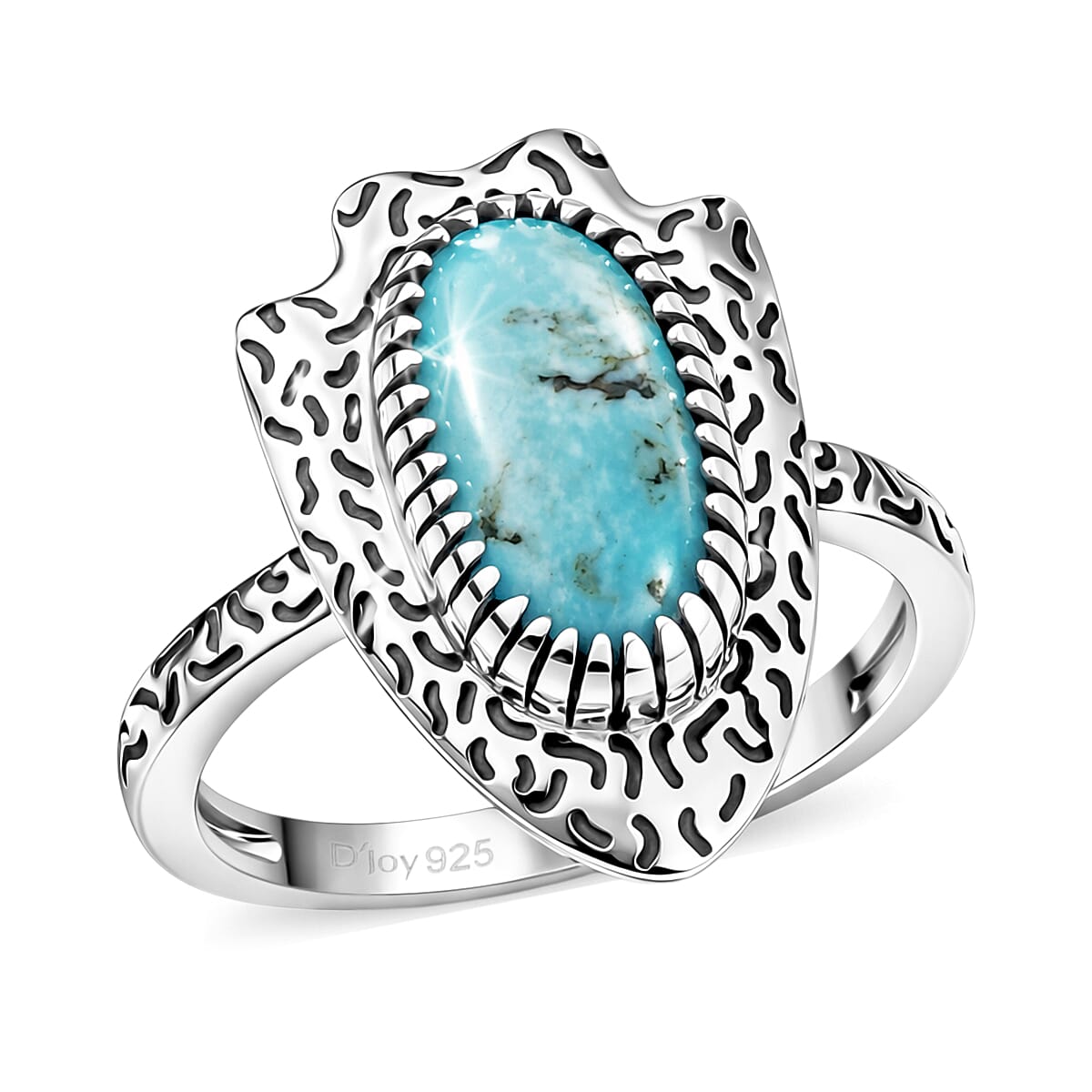 D'Joy Artisan Crafted Premium Blue Moon Turquoise Ring in Black Oxidised Sterling Silver (Size 10.0) 1.60 ctw