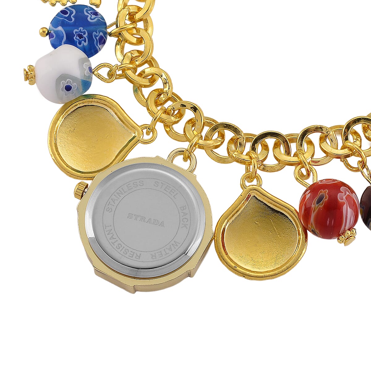 Strada SL68 Quartz Movement Stretch Bracelet Watch Murano Style Beads and Charms in Goldtone image number 5
