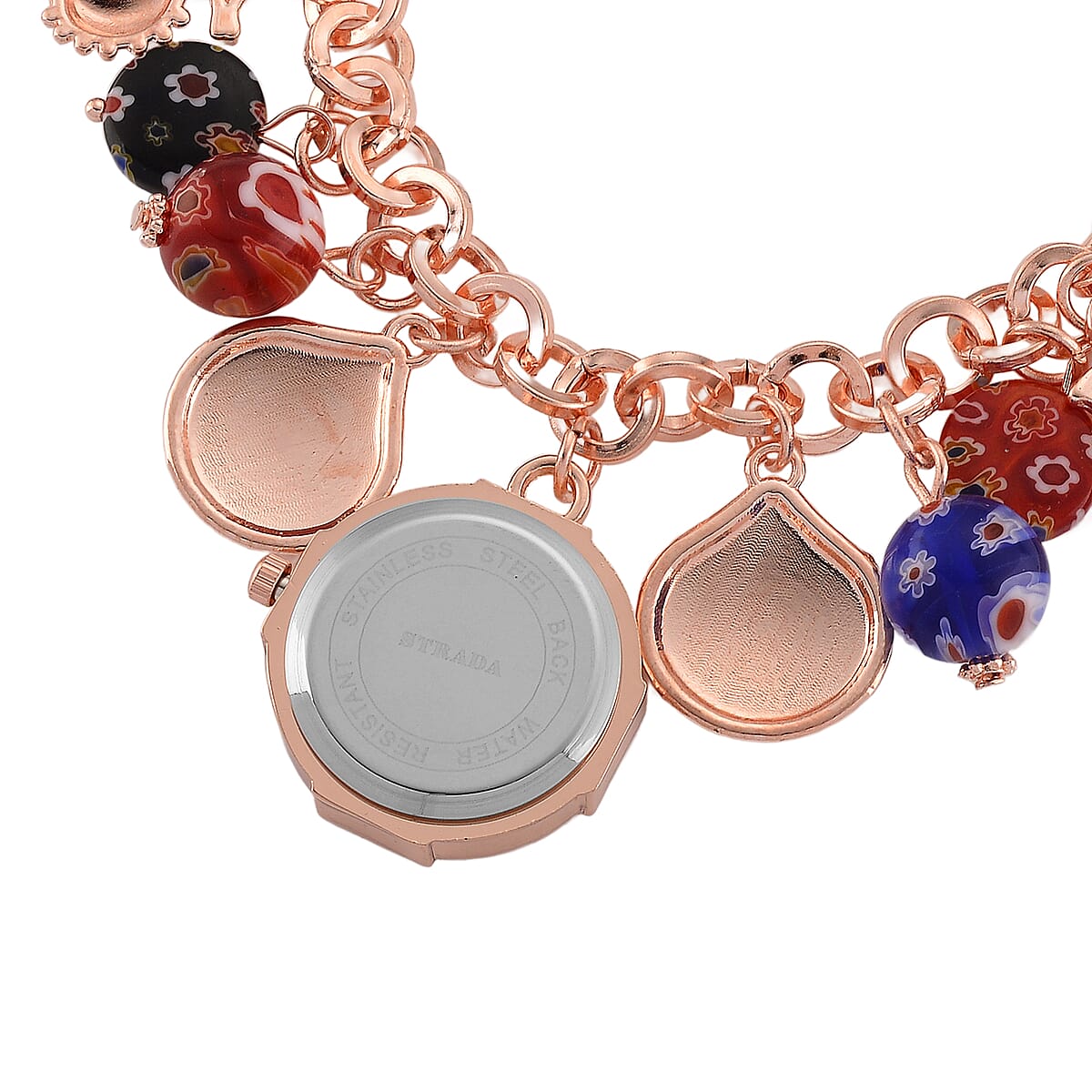 Strada SL68 Quartz Movement Stretch Bracelet Watch Murano Style Beads and Charms in Rosetone image number 5