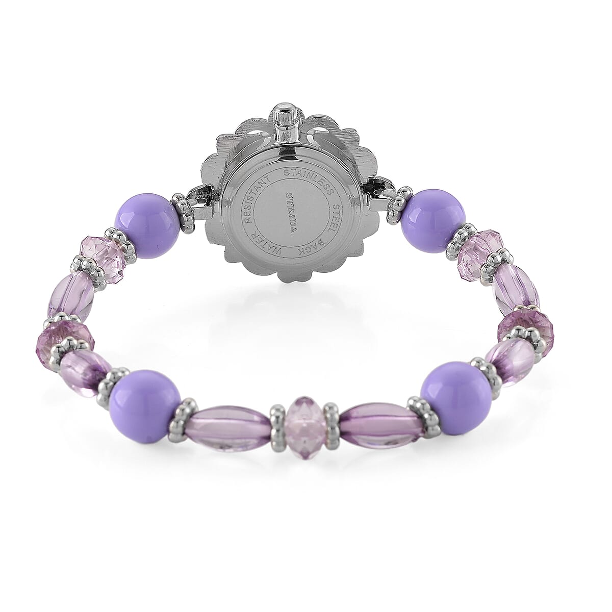 Strada Purple Glass SL68 Quartz Movement Watch and 2pcs Silvertone Bracelet (7-7.5In) image number 4