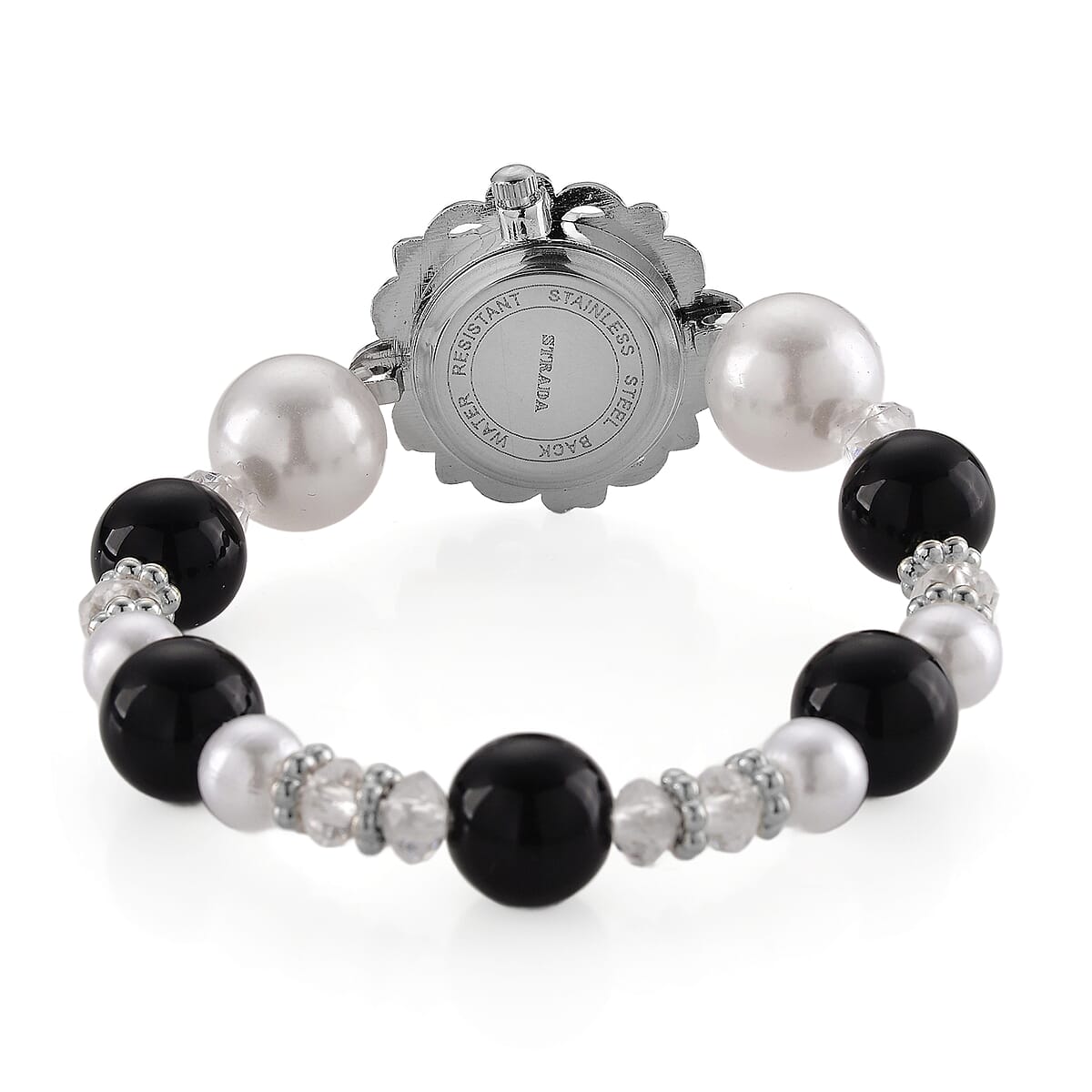 Strada Black Glass SL68 Quartz Movement Watch and 2pcs Silvertone Bracelet (7-7.5In) image number 4