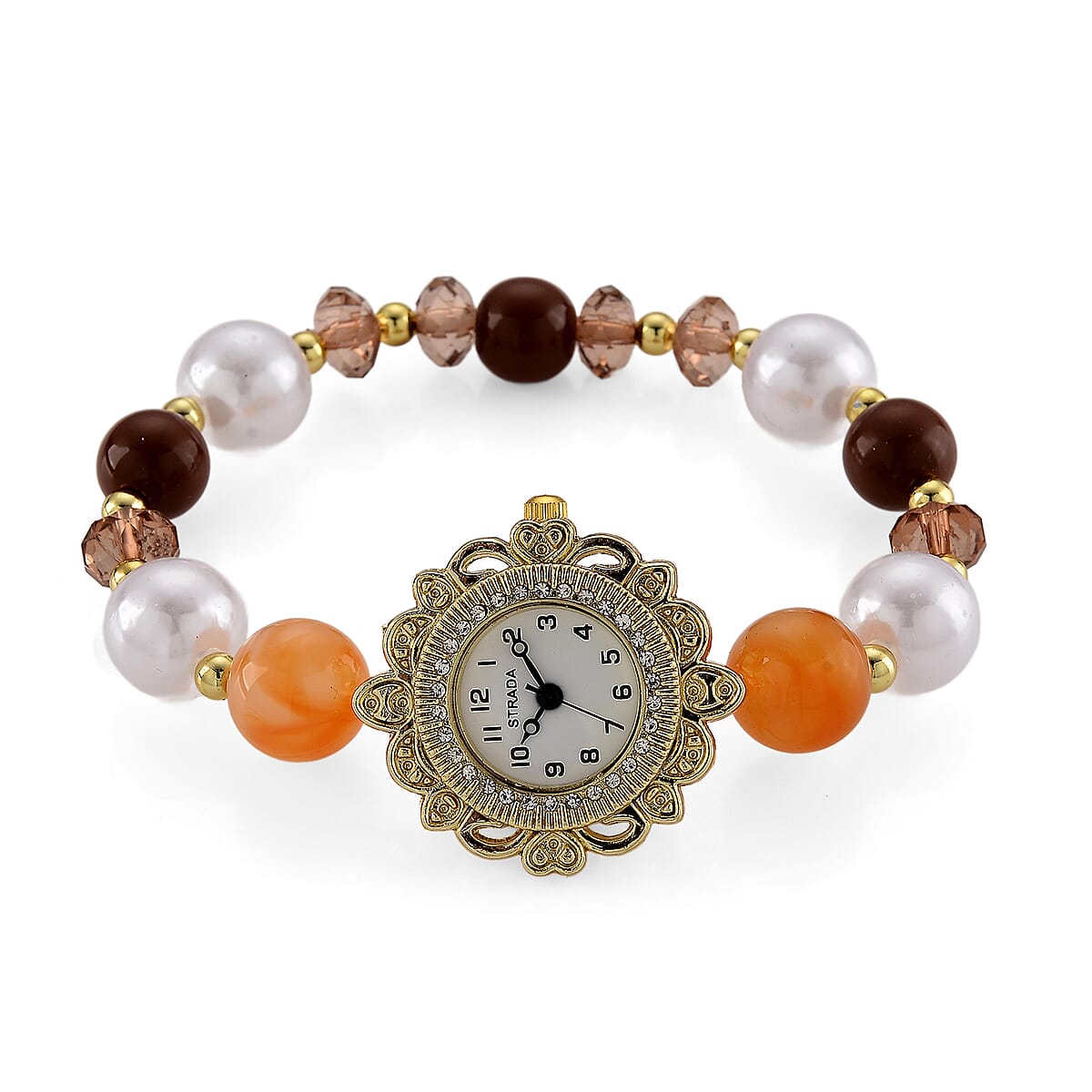 Strada Orange Glass SL68 Quartz Movement Watch and 2pcs Goldtone Bracelet (7-7.5In) image number 3