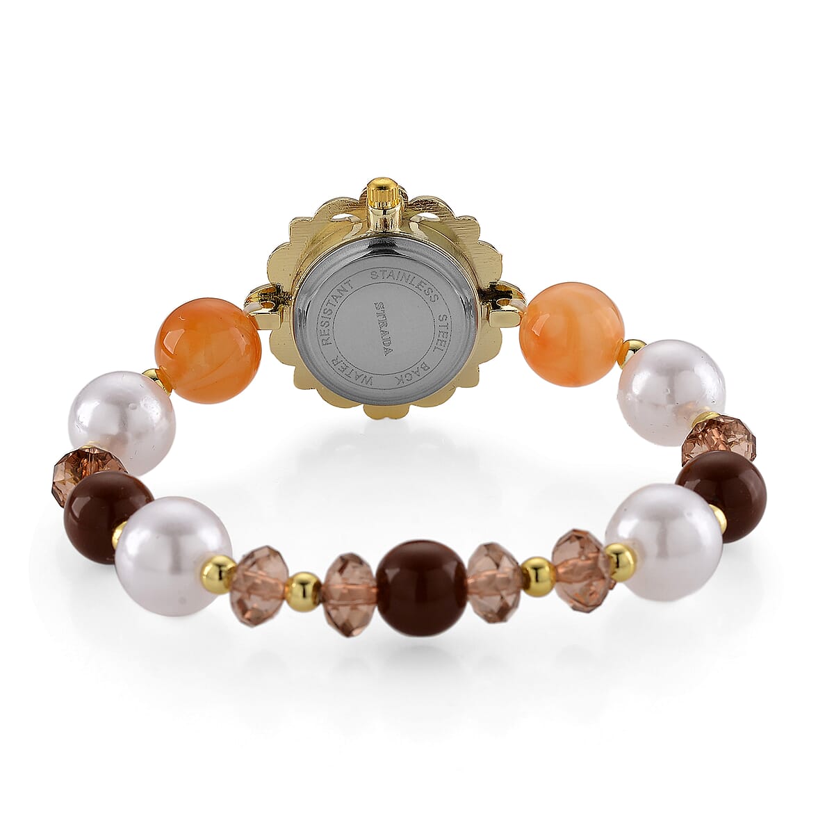 Strada Orange Glass SL68 Quartz Movement Watch and 2pcs Goldtone Bracelet (7-7.5In) image number 4