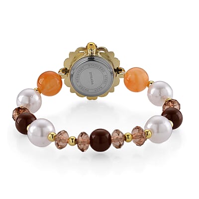 Strada Orange Glass SL68 Quartz Movement Watch and 2pcs Goldtone Bracelet (7-7.5In)