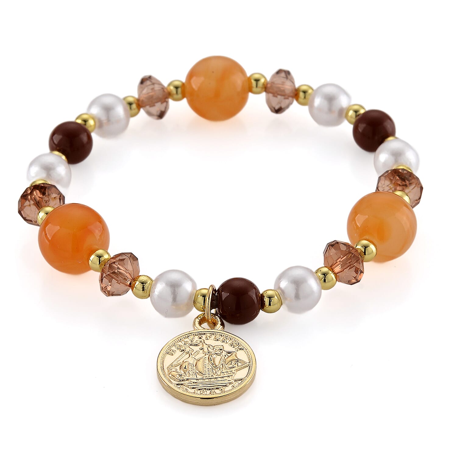 Strada Orange Glass SL68 Quartz Movement Watch and 2pcs Goldtone Bracelet (7-7.5In)
