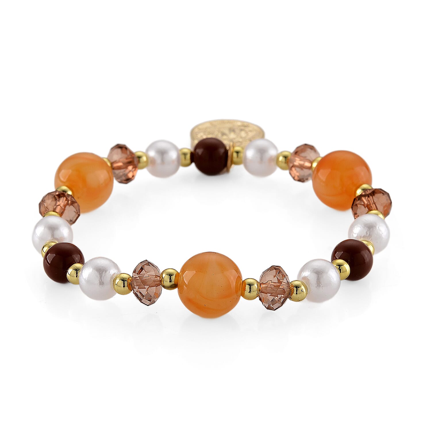 Strada Orange Glass SL68 Quartz Movement Watch and 2pcs Goldtone Bracelet (7-7.5In)