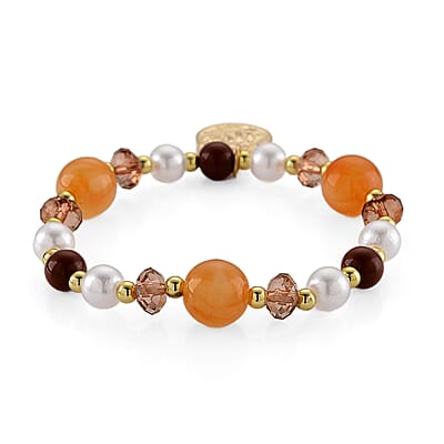 Strada Orange Glass SL68 Quartz Movement Watch and 2pcs Goldtone Bracelet (7-7.5In)